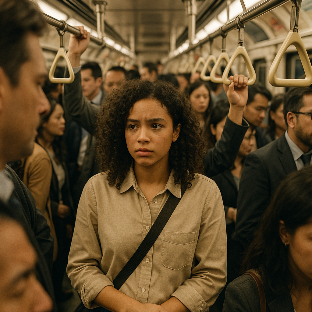 ai-afbeelding vrouw in drukke metro